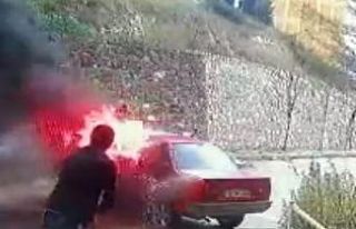 Emet’te alev alan aracı site sakinleri söndürdü