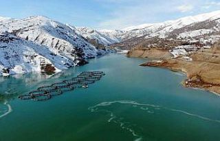 Erzincan’daki Göyne Sulama Barajı buzla kaplandı