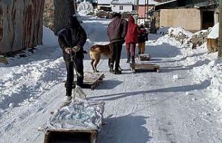 Kars’ta çocukların kızak keyfi