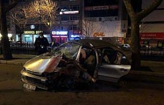 Kontrolden çıkan otomobil, kaldırımdaki ağaca...