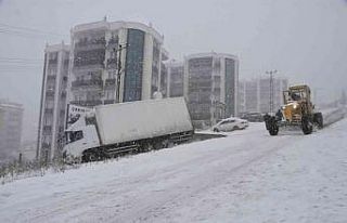 Şarampole düşen kamyon kurtarılmayı bekliyor