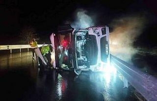 Sıvı tarım maddesi taşıyan tır devrildi: 1 yaralı