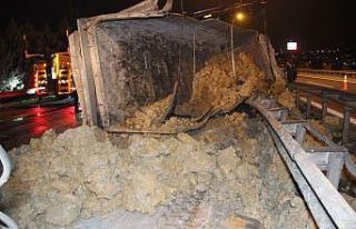 TEM’de iki tır çarpıştı, tonlarca çamur yola...
