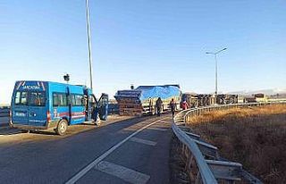 Virajı alamayan tır yola devrildi
