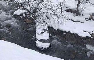 Çatak’ta karlı yolda kayan kamyonet dereye uçtu:...