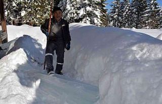 Çatıdan yere uzanan buz sarkıtları