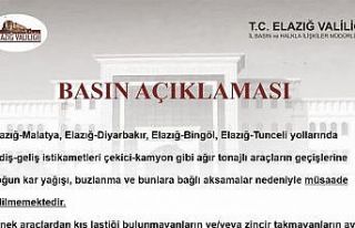 Elazığ’da yoğun kar nedeniyle ağır tonajlı...