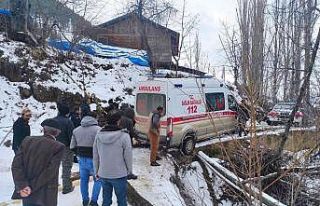 Hasta almaya giden ambulans karlı köprüde kayınca...