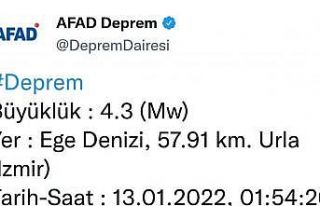 İzmir açıklarında 4.3 büyüklüğünde deprem