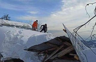Karın ağırlığına dayanamayan ahırın çatısı...