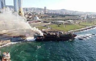 Kartal’da karaya oturan gemi alev alev yandı