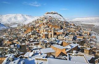 Mardin’de karla birlikte tarihi yapılar beyazla...