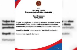 Nevşehir’de eğitime 1 gün ara verildi