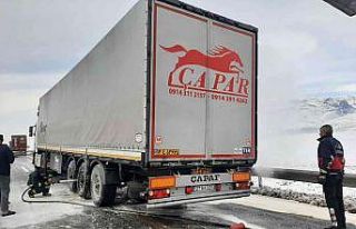 Seyir halindeki tırın lastikleri yandı