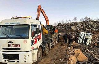 Yangın bölgesindeki tomrukları taşıyan kamyon...