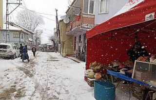 Yoğun kar yağışı nedeniyle ilçe pazarında tezgahlar...