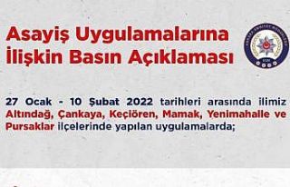 Ankara’da 2 haftalık asayiş uygulamalarında 344...