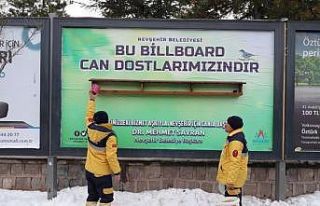 Billboardlara reklam yerine kuşlar için yemlik asıldı