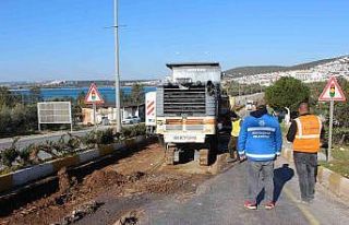 Didim Akbük Mahallesi’nde sıcak asfalt çalışması...