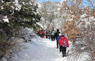 Doğa tutkunlarından dağlık alanda kar yürüyüşü
