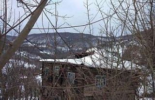 Karın ağırlığına dayamayan 4 köy evinin çatısı...