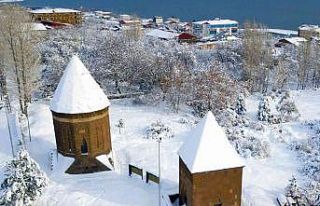 Kubbeleri beyaza bürünen Ahlat kümbetlerinden masalsı...