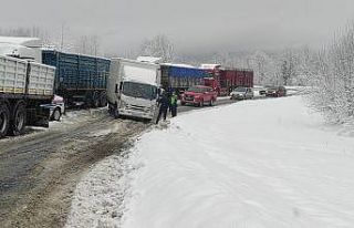 Kütahya Domaniç’te aniden bastıran kar trafiği...