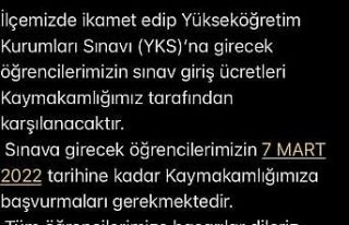 YKS ücreti kaymakamlıktan