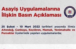 Ankara’da 2 haftalık asayiş uygulamalarında 392...