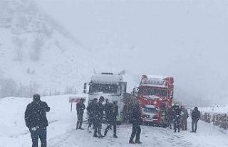 Araçlar karlı yolda mahsur kaldı