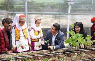 Başkan Tütüncü, okul serasına çocuklarla çilek...
