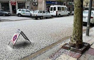 Fındık büyüklüğünde yağan dolu ilçeyi beyaza...