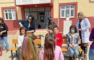 Köy okullarındaki öğrencilere saç bakımı