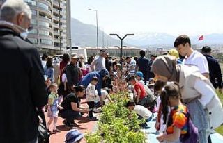 Minikler kendi elleriyle bitki dikti