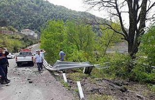 Tırın dorsesinden düşen kepçe ormanlık alana...