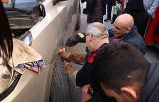 Yalova’da otomobil motoruna sıkışan kedi kurtarıldı