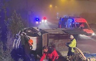 Hafif ticari araca çarpan kamyonet devrildi: 2 yaralı