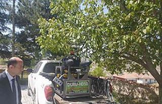 Kula köyüne modern ilaçlama aracı