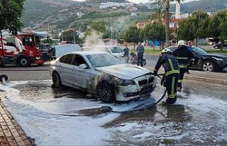 Park halindeki lüks otomobil yandı