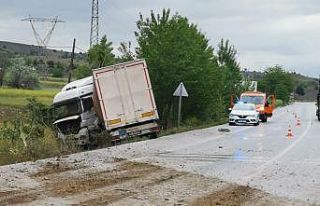 Refüje çarpan tır yoldan çıktı: 1 yaralı