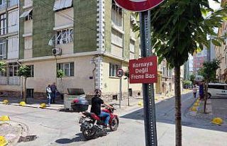 Dört yol ağzına asılan "Kornaya değil frene...