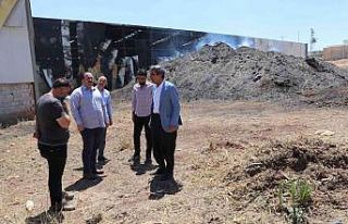 Ekinci yangın çıkan enerji santralinde incelemelerde...