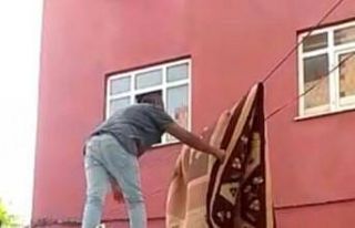 Halısı 5. kattan tellerin üzerine düştü, yardımına...