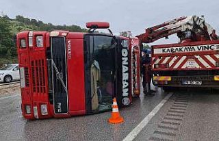 Kurban yüklü tır yoldan çıkarak devrildi