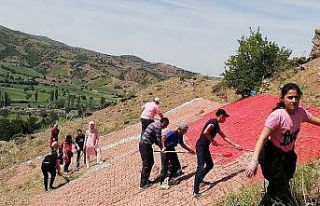Öğrenciler Türk bayrağını boyadılar