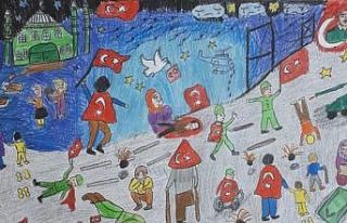 Sinoplu öğrenci, ‘15 Temmuz’ konulu resim yarışmasında...