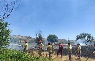 Anız yangını ekili araziye ulaşmadan söndürüldü