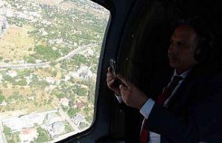 Başkan Yalçın Talas’ı helikopterden denetledi