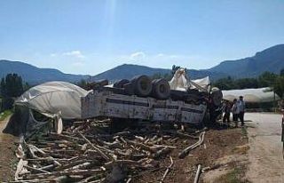 Odun yüklü kamyon seraya devrildi: 2 yaralı