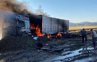Tır alev alev yandı, dorsesindeki 30 ton buğday...